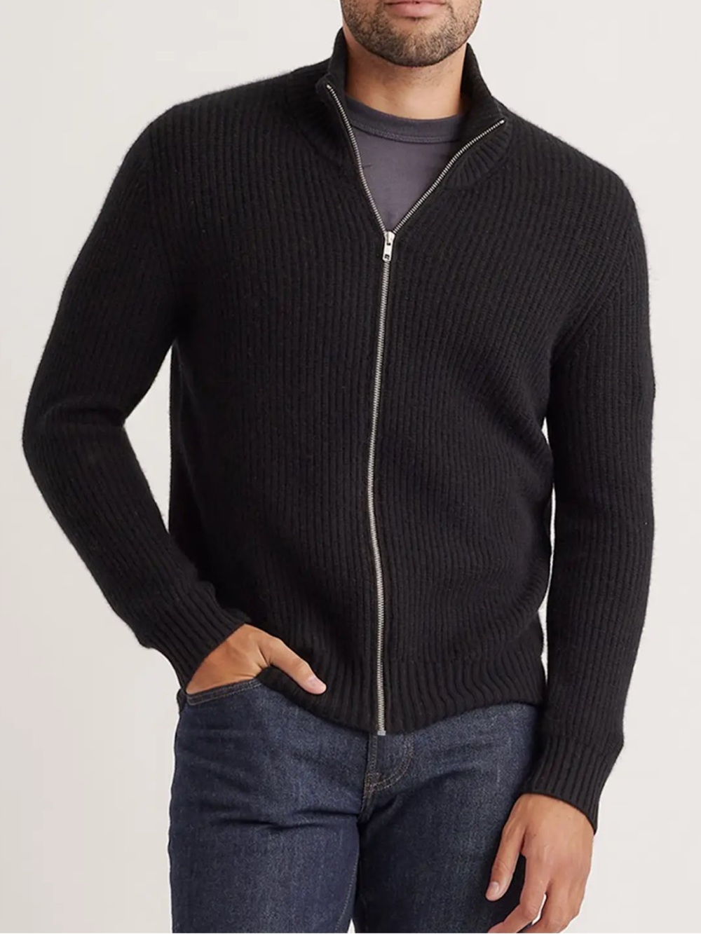 Quince Men’s Mongolian Cashmere Fisherman Full Zip Sweater